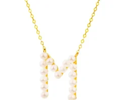 Złoty naszyjnik z perłami, ankier - litera M