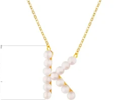 Złoty naszyjnik z perłami, ankier - litera K