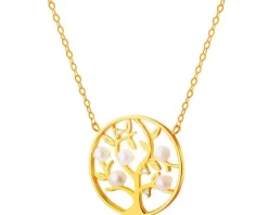 Złoty naszyjnik z perłami i cyrkoniami, ankier - drzewko