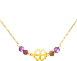 Złoty naszyjnik z turmalinami, ankier - koniczyna