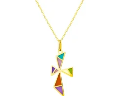 Złoty naszyjnik ze szkłem, ankier - krzyż