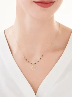 Złoty naszyjnik ze szkłem, ankier - koło, serca