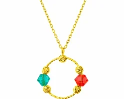 Złoty naszyjnik ze szkłem, ankier - koło