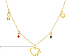 Złoty naszyjnik ze szkłem, ankier - serca, nieskończoności