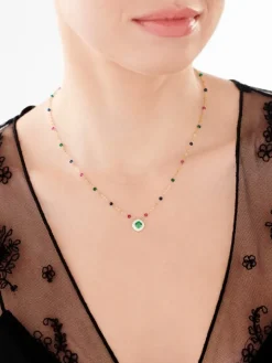 Złoty naszyjnik ze szkłem i cyrkoniami, ankier - kulki