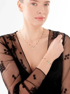 Złoty naszyjnik ze szkłem i cyrkoniami, ankier - kulki