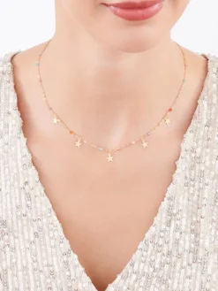 Złoty naszyjnik ze szkłem szlifowanym, ankier - gwiazdy