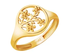 Złoty pierścionek - sygnet - kwiaty