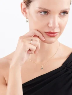 Złoty pierścionek z cyrkonią i onyksem syntetycznym