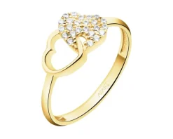 Złoty pierścionek z cyrkoniami - serca