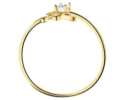 Złoty pierścionek z cyrkoniami - liść