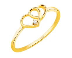 Złoty pierścionek z cyrkonią - serca