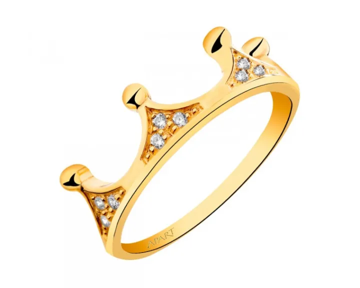 Złoty pierścionek z cyrkoniami - korona