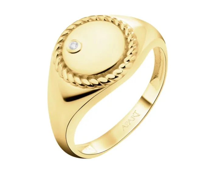 Złoty pierścionek z cyrkonią - sygnet