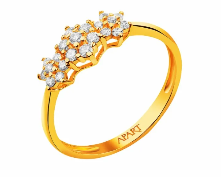 Złoty pierścionek z cyrkoniami - kwiaty