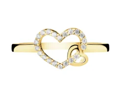 Złoty pierścionek z cyrkoniami - serca