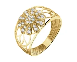 Złoty pierścionek z cyrkoniami - kwiat