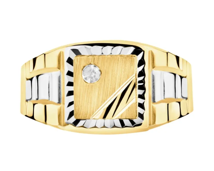 Złoty pierścionek z cyrkonią - sygnet