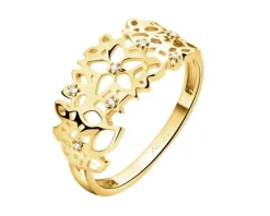 Złoty pierścionek z cyrkoniami - kwiaty