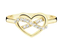 Złoty pierścionek z cyrkoniami - serce, nieskończoność