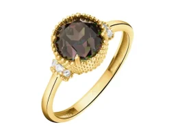 Złoty pierścionek z korundem syntetycznym i cyrkoniami