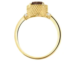 Złoty pierścionek z korundem syntetycznym i cyrkoniami