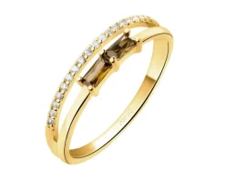 Złoty pierścionek z oliwinami syntetycznymi i cyrkoniami