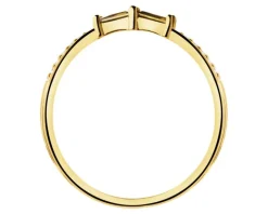 Złoty pierścionek z oliwinami syntetycznymi i cyrkoniami