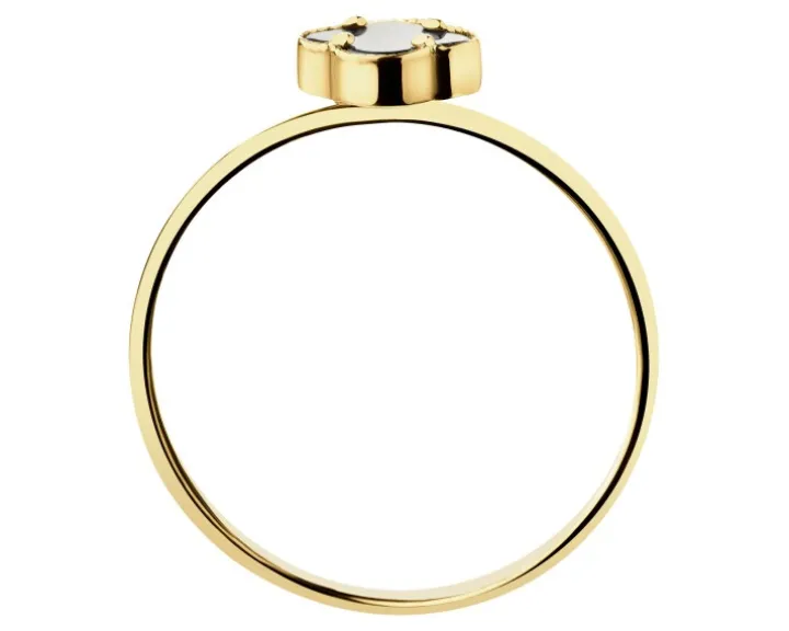 Złoty pierścionek z onyksem syntetycznym - koniczyna