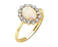 Złoty pierścionek z opalitem i cyrkoniami