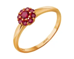 Złoty pierścionek z rubinami syntetycznymi