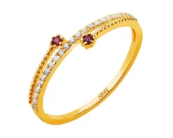 Złoty pierścionek z rubinami syntetycznymi i cyrkoniami