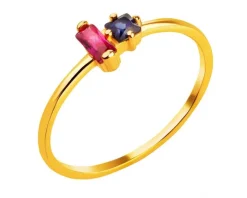 Złoty pierścionek z rubinem syntetycznym i szafirem syntetycznym