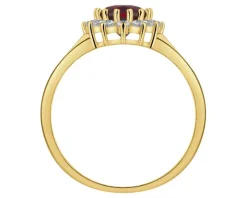 Złoty pierścionek z rubinem syntetycznym i cyrkoniami