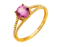 Złoty pierścionek z rubinem syntetycznym