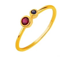 Złoty pierścionek z rubinem syntetycznym i szafirem syntetycznym