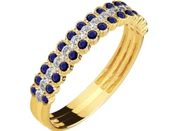 Złoty pierścionek z szafirami syntetycznymi