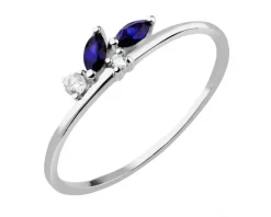 Złoty pierścionek z szafirami syntetycznymi i cyrkoniami