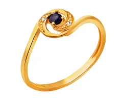 Złoty pierścionek z szafirem syntetycznym i cyrkoniami