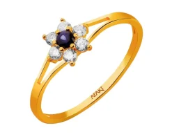 Złoty pierścionek z szafirem syntetycznym i cyrkoniami