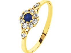 Złoty pierścionek z szafirem syntetycznym i cyrkoniami